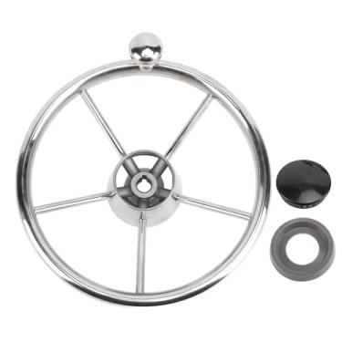 Imagem de Eujgoov Aço Inoxidável de 11 Polegadas Com Garagem Marítima Roda de Direção Roda Universal do Volante Marine 5 Raio 25 Graus