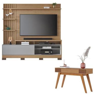 Imagem de Estante Home Theater Maceió com Pés Freijó Cinza Acetinado e Aparador 