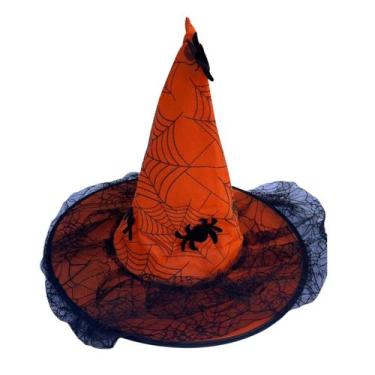Imagem de Chapéu Bruxa Renda Laranja Halloween Fantasia - Sm decora