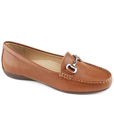 Imagem de MARC JOSEPH NEW YORK Womens Casual Comfortable Genuine Leather Lightweight Driving Moccasins Classic Fashion Buckle Slip On Ladies Driving Loafer Flat Shoes Cognac Grainy 13