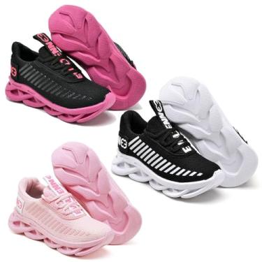 Imagem de Kit 3 Tênis Infantil Dia a Dia Brincadeiras Volta As Aulas (PRETO BRANCO- ROSA- PRETO PINK, BR, Criança de 9 a 12 anos, Numérico, 33)