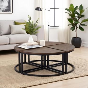 Imagem de Alaterre Furniture Arcadia Mesas redondas de madeira de acácia – Conjunto de mesa de centro modular de 4 peças com pernas de metal industrial – Mesas de realce para sala de estar com design que