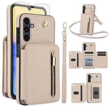 Imagem de Capa de celular para Samsung Galaxy A54 5G RFID carteira celular com protetor de tela de vidro temperado, alça transversal, compartimento para cartão de crédito, suporte A545G A 54 54A 4G G5 SM A546U