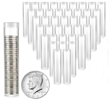 Imagem de MUDOR Pacote Com 40 Tubos Para Moedas De Meio Dólar, Suportes Plástico Tampas Rosca, Suprimentos Coleção, Longo Prazo (Meio Dólar)