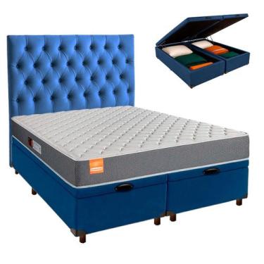 Imagem de Cama Box Bau + Colchão Queen D23 Pro Inducol + Cabeceira Estofada