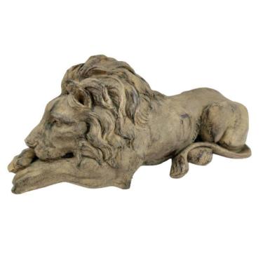 Imagem de Escultura Leão Marrom 16X39X15Cm Decoração Figura Resina