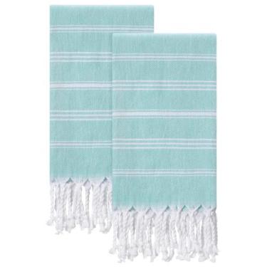 Imagem de Toalha de mão cabanana de algodão turco, conjunto de 2 Aqua 76x51cm