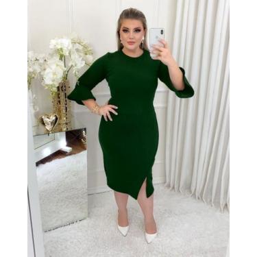 Imagem de Vestido Plus Size Fenda Lateral Moda Evangélica Feminina - MISS FLOWER