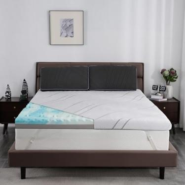 Imagem de Cobertura de colchão firme, tamanho Queen, 10 cm, caixa de ovo de gel refrescante premium + cobertura de colchão de espuma viscoelástica de alta densidade de bambu com capa de seda gelada, cobertura