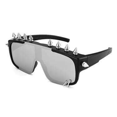 Imagem de Junsika Óculos de sol grandes punk cravejados para homens e mulheres moderno óculos escuros de designer de peça única