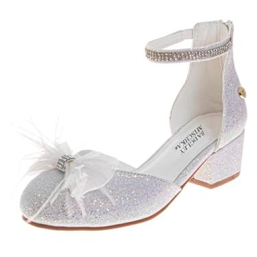 Imagem de Josmo Sandálias femininas de salto baixo com tiras formais brilhantes, Pérola branca, 15