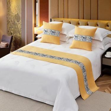 Imagem de Cama, corredor, lenços, colcha, decoração de cama de linho de algodão de alta qualidade, toalha de cama simples para solteiro, queen king, tamanho amarelo||50 x 180 cm para cama de 1,2 m