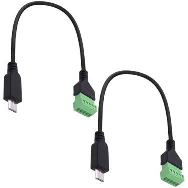 Imagem de YARCHONN Cabo de bloco terminal de parafuso micro USB macho para bloco de terminais de parafuso de 5 pinos, cabo adaptador sem solda com terminais de proteção, cabo de extensão conversor de tipo
