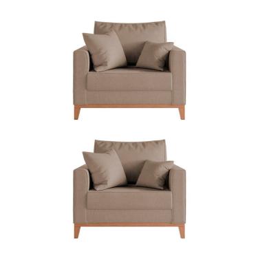 Imagem de Kit 2 Poltronas Beny Amamentação com 2 Almofadas Base em Madeira Maciça Tecido Veludo Bege