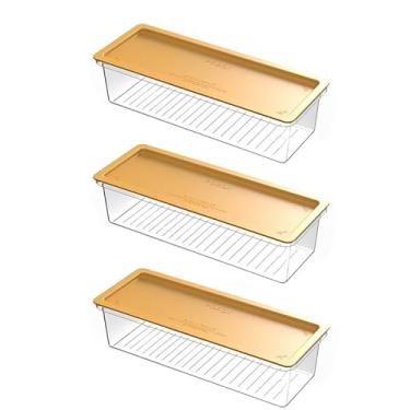 Imagem de DimyFew 3 x Organizador de recipientes transparentes para armazenamento de espaguete, empilhável, suporte longo para macarrão, versátil, Tampa Amarela