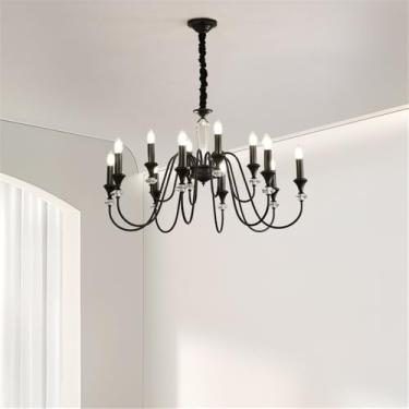 Imagem de Lâmpada Pingente Candelabro LED De Latão Com Estilo Americano E Detalhe De Vela Francesa: Perfeita Para Sala De Estar, Restaurante, Quarto, Estudo, Villa, Hotel, Bar E Café (A Preto 12 luzes)