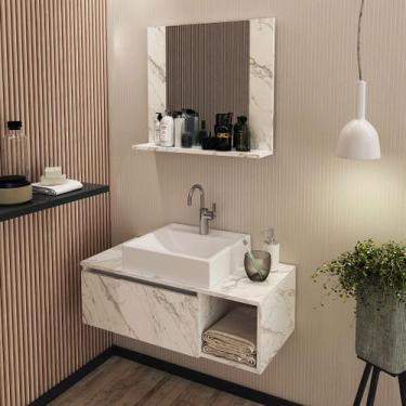 Imagem de Conjunto de Banheiro com Balcão Gabinete Suspenso 1 Porta e Nicho e Es