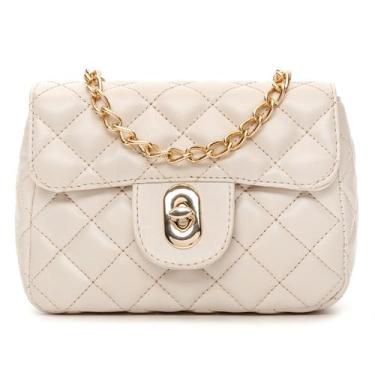 Imagem de Bolsa Feminina Pequena Baby Com Corrente Bordada De Mão - AVILLA, Bege