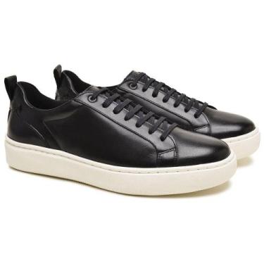 Imagem de Tênis Casual Masculino de amarrar em Couro Legitimo Preto Sapatenis Co