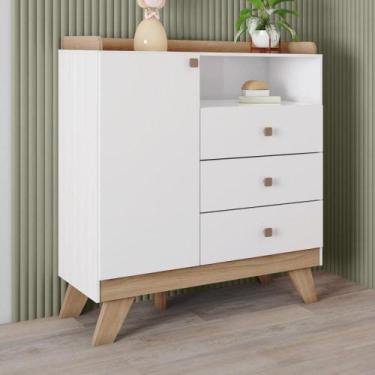 Imagem de Cômoda de Bebê 3 Gavetas Noah Espresso Móveis Branco/Jequitibá