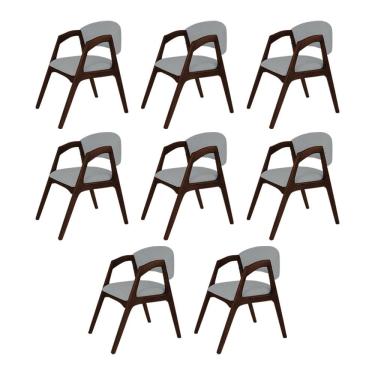 Imagem de Conjunto com 8 Cadeiras de Jantar Estofada Gabriela Castanho Linho Cinza