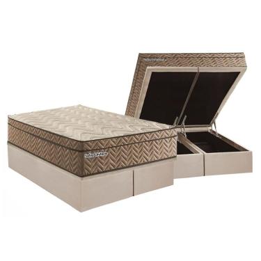 Imagem de Cama Box Baú King Kit Safira Uniface com Colchão Molas Ensacadas Suede Clean Bege King