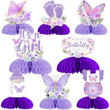 Imagem de Peças centrais Honeycomb JOYMEMO Purple Butterfly Baby Shower
