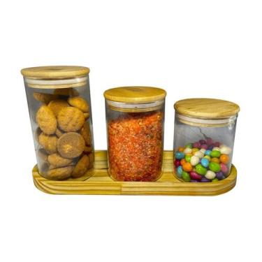 Imagem de Porta Tempero - ÁGORA OVAL Acompanha 3 Potes Herméticos de Vidro  com 