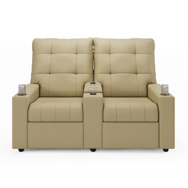 Imagem de Poltrona Reclinável Para Cinema Parma 2 Lugares Baú USB PU Bege FH1 - D'Rossi