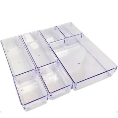 Imagem de Kit 7 Organizadores de Gaveta em Acrílico Transparente - Bandejas Multiuso para Escritório, Banheiro, Maquiagem e Cozinha