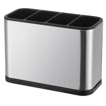 Imagem de Suporte Escorredor de Talher Inox Antiderrapante Pia Cozinha Quadrado Drenagem de Água 4 Divisórias Organizador Bancada