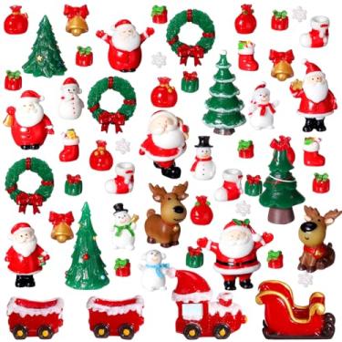 Imagem de Sonwyoung 58 peças minifiguras de Natal, minúsculas figuras de resina, Papai Noel, boneco de neve, árvore de Natal, floco de neve, guirlanda de alce, casa de fadas, acessórios de diorama, ornamento