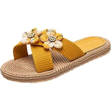 Imagem de Chinelos para idosos senhoras, flores planas e florais, Amarelo, 7