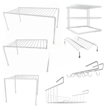 Imagem de Kit 7 Organizador de Armario Cozinha Aço(Branco)