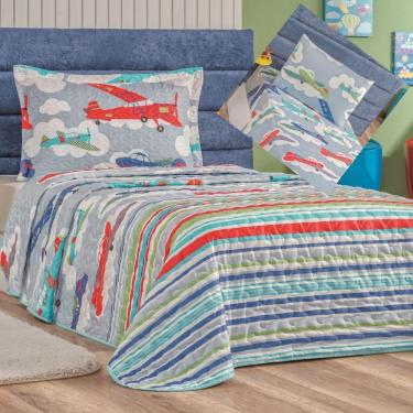 Imagem de Kit Cobre Leito Solteiro E Lençol 5 Peças Aviação