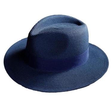 Imagem de Boné de palha masculino de lazer jazz boné de praia presente festival azul marinho M 55-57,5 cm