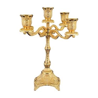 Imagem de Generic Candelabro de mesa com 5 braços, decoração para clubes, suporte para velas, castiçal para jantares, aniversários, festas, lareira e casa, Ouro