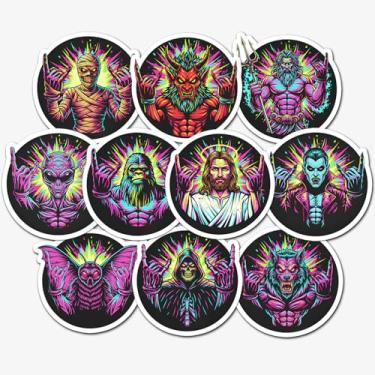 Imagem de Pacote com 10 adesivos de rock and roll, placa de metal, chifres, diabo, neon, psicodélico, banda de música de heavy metal, à prova d'água, decalques de vinil para laptop, guitarra, garrafa de água