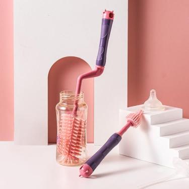 Imagem de Naroote Conjunto de Escova de Limpeza para Garrafas de Leite de bebê, Silicone Macio, 3 Cabeças de Escova Diferentes para Garrafas de Limpeza, Material Seguro para Crianças (Roxo)