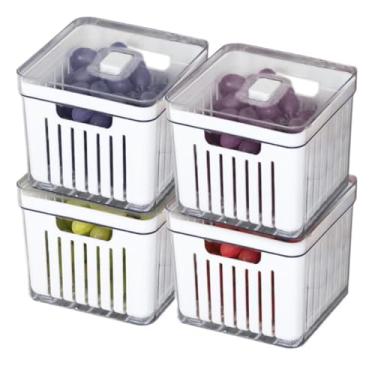 Imagem de Organizador Geladeira, Kit 4 Organizador de Geladeira 2,8 Litros Cesto Com Tampa Multiuso Alimentos Verduras TranslúCido(4 Organizador)