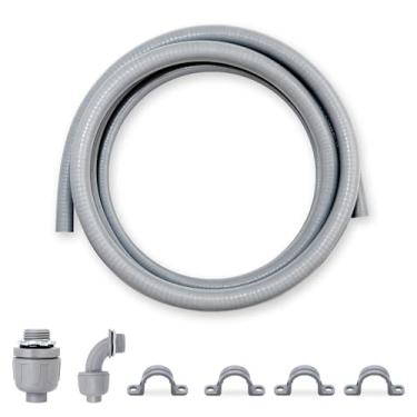 Imagem de Wocloer Kit de conduíte de fixação líquida de 1,27 cm, kit de conduíte elétrico não metálico flexível e conector, com 1 encaixe reto e 1 ângulo