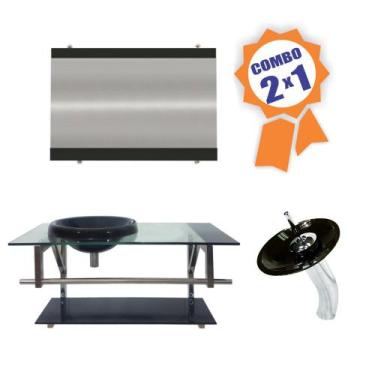 Imagem de Combo 2 em 1 - Gabinete 80cm Letónia + Torneira Ibiza - EKASA, Preto