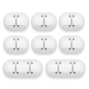 Imagem de Clipes de cabo, pacote com 8 suportes de cabos brancos organizador de fios para organizar mesa de cabeceira carregador de telefone de carro