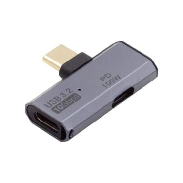 Imagem de chenyang Adaptador USB C 2 em 1 para fone de ouvido com porta de carregamento de 100 W, adaptador conversor OTG de transferência de dados USB C 1 macho para 2 fêmeas