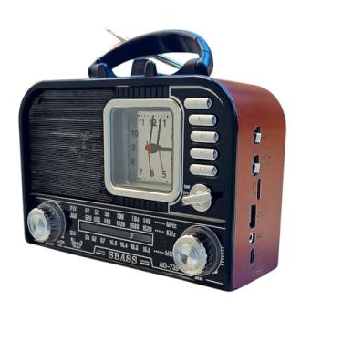 Imagem de Rádio Retrô Vintage AM/FM/SW, Bluetooth, USB, com Relógio Analógico e Lanterna, Bivolt, Portátil, 21x13x8cm