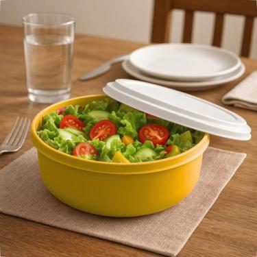 Imagem de Saladeira Plástica Redonda 4,6L Com Tampa Branca Cozinha - GP Plástico