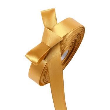 Imagem de Fita de cetim dourada de 1,5 cm x 50 metros fitas de tecido de face única para embrulho de presente, artesanato, fabricação de laços, costura, casamento, decoração de casa