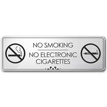 Imagem de Placa para não fumar cigarros eletrônicos, prata escovada, gravada, 7,6 cm x 23 cm, resistência ao desbotamento, uso interno/externo, EUA FEITA por My Sign Center