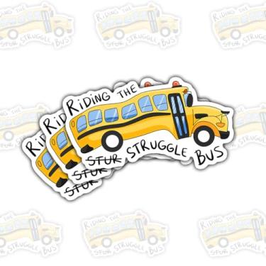 Imagem de 3 peças de adesivos Riding The Struggle Bus, citações engraçadas de vinil amarelo para laptop, caderno, diário, garrafa de água, para-choque de carro, presente para estudantes, adolescentes