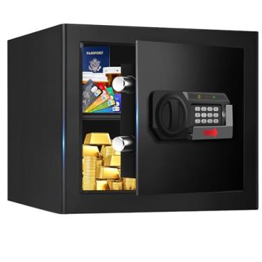 Imagem de SAFE1.2 Cofre pequeno para casa, cofre de segurança de aço com fechadura de combinação, sistema de alarme e prateleira removível, cofres de documentos anti-roubo para dinheiro, joias, objetos de valor